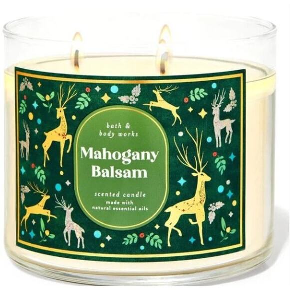 Bath & Body Works Mahogany Balsam Large Scented 3 Wick Candle 14.5 oz - Picture 1 of 5